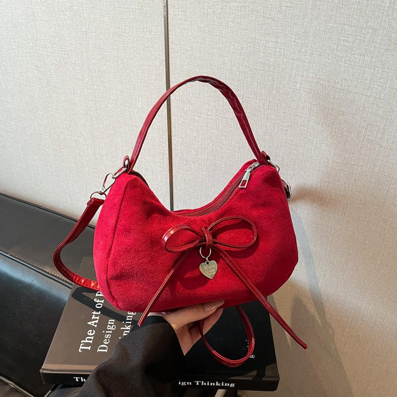 New bow handbag textured underarm bag women's autumn and winter portable shoulder bag casual messenger bag