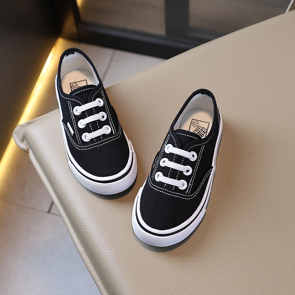 COMFY KIDS Kids Classic Black White Low Top Canvas Sneakers, Soft Elastic Non-Slip Wear-Resistant Rubber Sole Breathable Lightwe 19