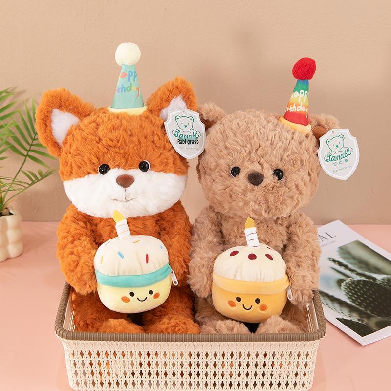 

Cartoon Birthday Cake Plush Toy: Cute Bear, Doll, Fox Pillow Gift 40cm, 0.3kg