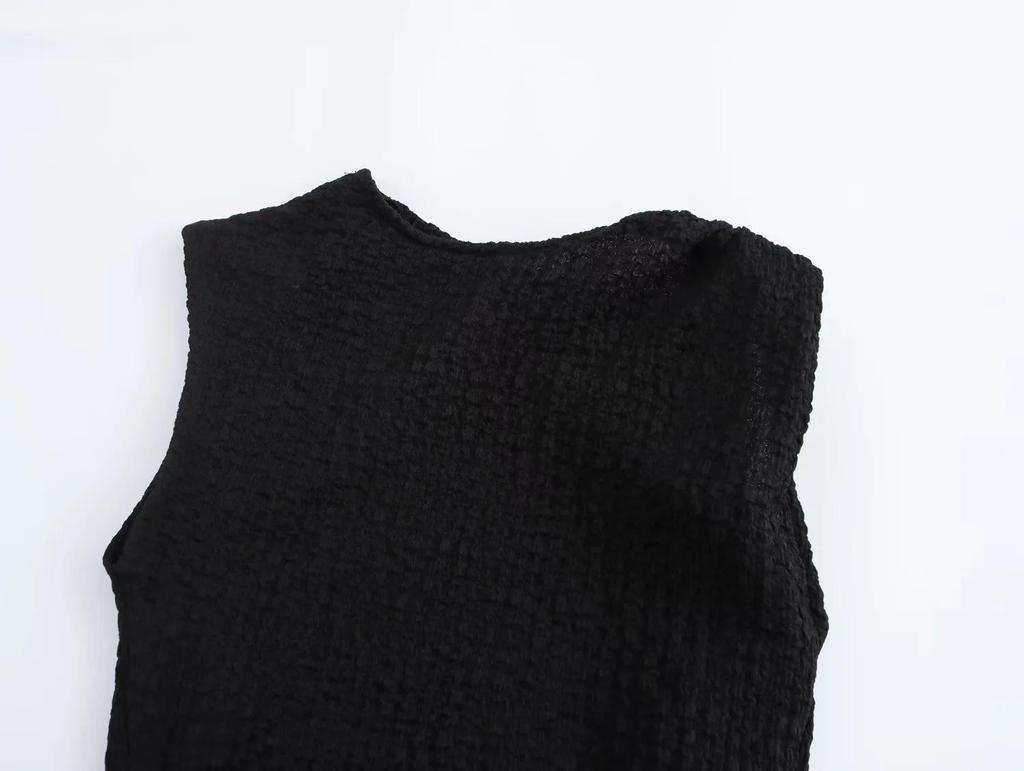 Women's Sleeveless Pleated Vintage Dress - Slim Fit Casual Style