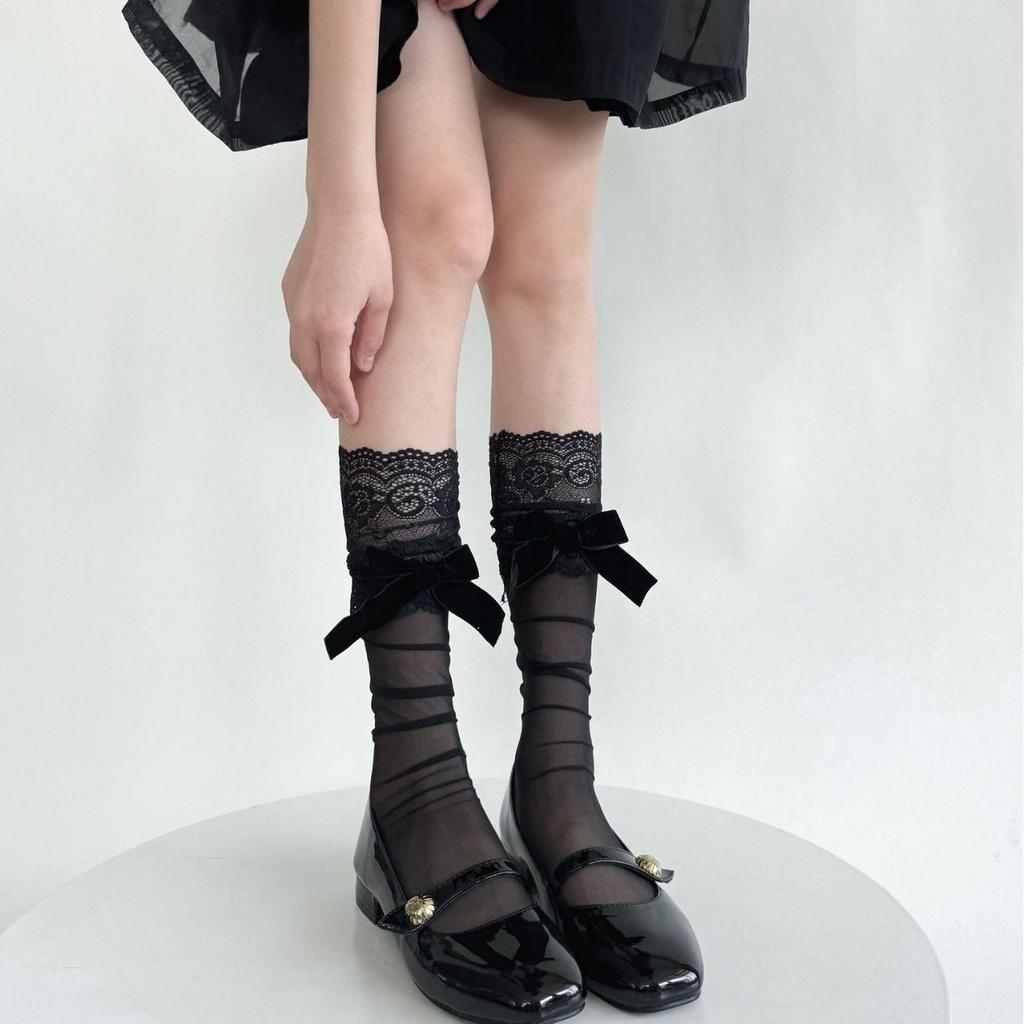 Summer Lolita Japanese Girls Lust For The Wind, White Streamer Bow, Any Cut Stockings, Children'S Knee Socks