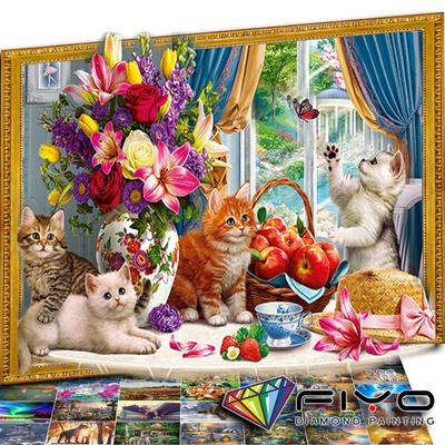 5D DIY Diamond Embroidery Cross Stitch Sale Cat Animal Diamond Painting Flower Picture Of Rhinestone Home Decoration