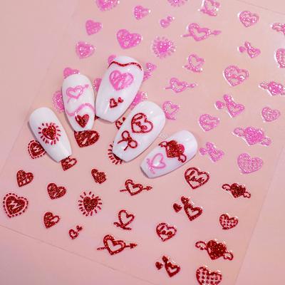 Valentine'S Day Red Love Nail Art Sticker Adhesive Self-Adhesive Nail Sticker Glitter Hollow Love Line Nail Art Sticker