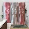 Pink & Peach Bow Shower Curtain - Light Gray Drapes, 12 Hooks, Washable Polyester, Elegant Bath Decor
