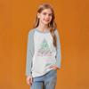 Kids' Fashionable Comfortable Christmas Print Neck Pullover Long Sleeve Top