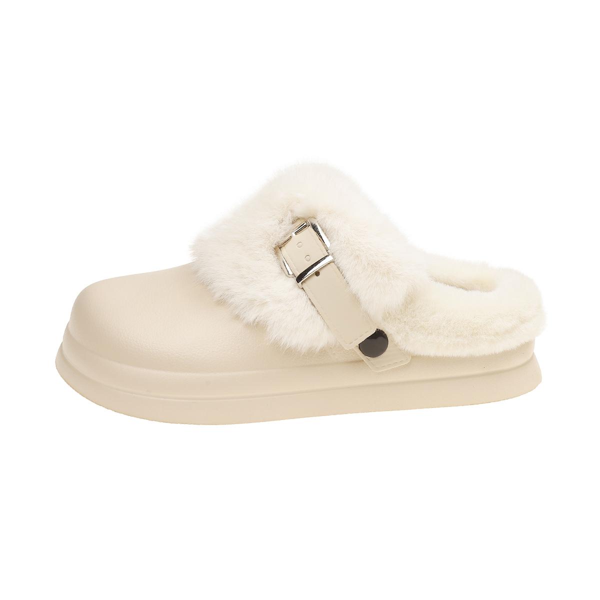 

Fashion Winter Cotton Mopping Fashion Round Toe Deep Mouth Metal Buckle Plush Warm Non-slip Flats 36