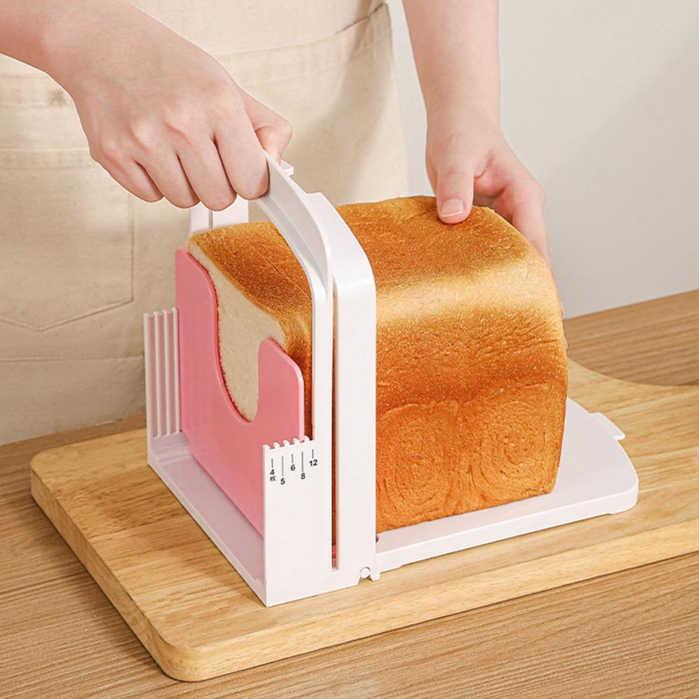 Pink and White Bread Toast Cutter 5 Thicknesses Mode Bread Slicer Guide Space Saving