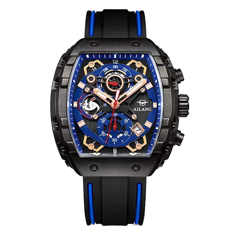 AILANG Men Watches Luxury Trend Tonneau Case Quartz Clock Luminous Chronograph Waterproof Rubber Strap Mens Reloj Hombre
