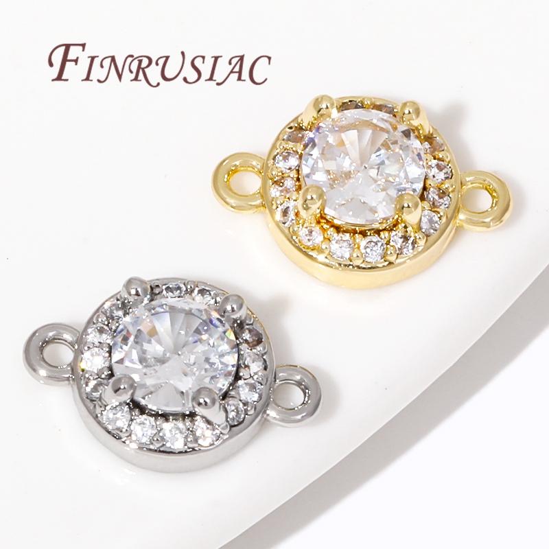 18K Gold Plated Round Charms Connector For Jewelry,Luxury Zircon Crystal Pendant Charm For Earrings Making DIY Accessories