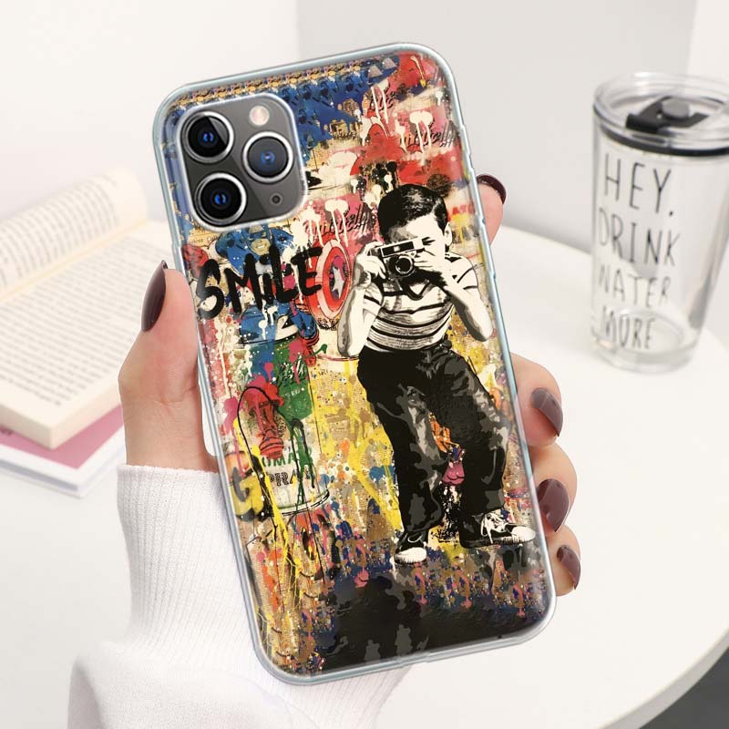 Banksy Graffiti Art Phone Case For Apple iPhone 16 15 14 13 12 11 Pro Max Mini XS XR X 7 Plus 8 + SE Soft Silicone Print Shell F