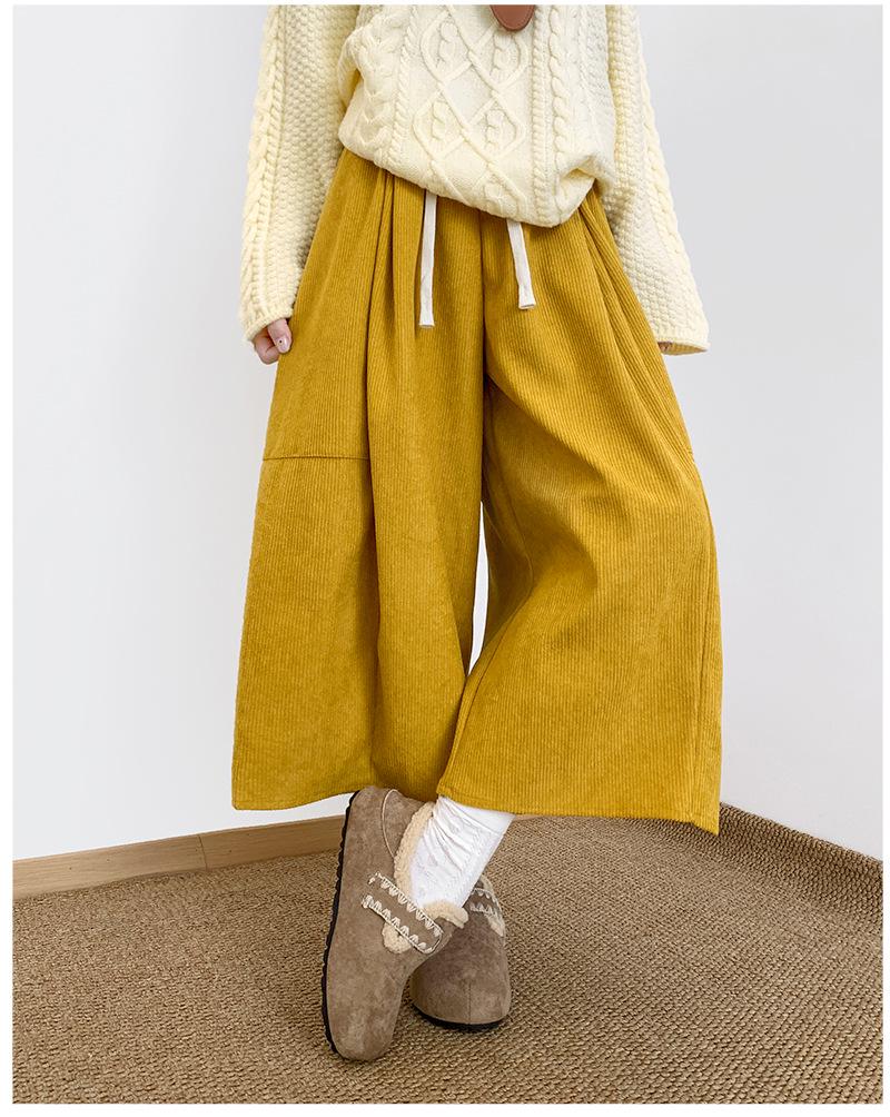 Women's High-Waist Corduroy Wide-Leg Lantern Pants - Autumn/Winter Casual Style