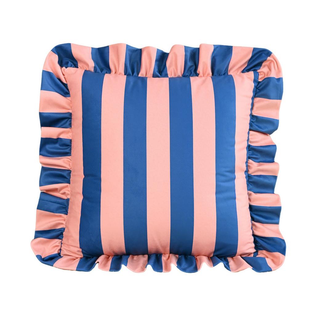 Striped Square Pillow Cover with Ruffled Edge Decorative Print for Living Room Sofa Home Decor Cushion Case 18x18 Inch