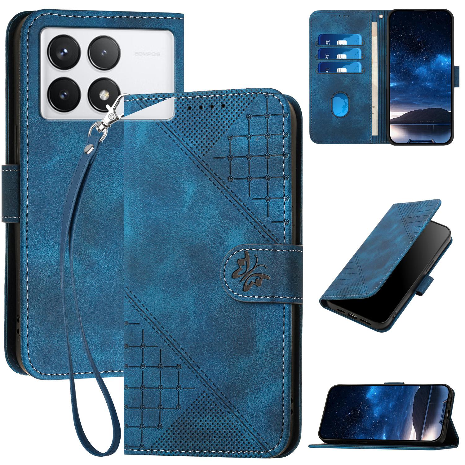 

For Xiaomi Poco F6 Pro 5G/Redmi K70 5G/K70 Pro 5G Leather Wallet Case Butterfly Flower Imprinted Phone Cover with Strap B