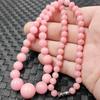 Hibiscus Pink Peach Blossom Jade Bead Necklace
