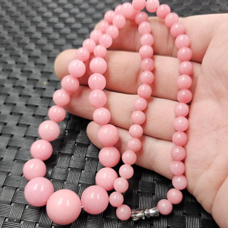 Hibiscus Pink Peach Blossom Jade Bead Necklace