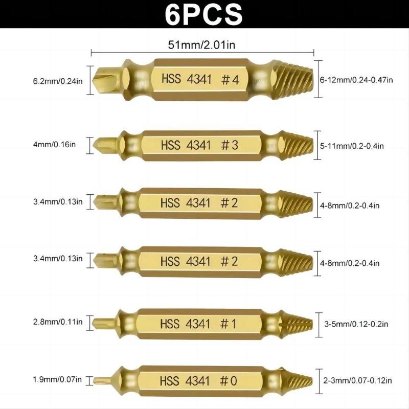 6Pcs/Set Damaged Screw Extractor Set, Double End Broken Bolt Remover Tool, Easy Out Stripped Screw & Broken Head Bolt Extractor