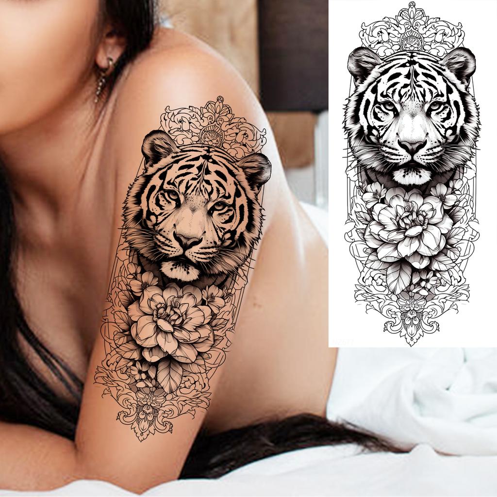 1 Sheet Bravery Tiger Temporary Tattoos For Men Adults Women Waterproof Fake Tattoo Sticker Disposable Washable Tatoo Decoration