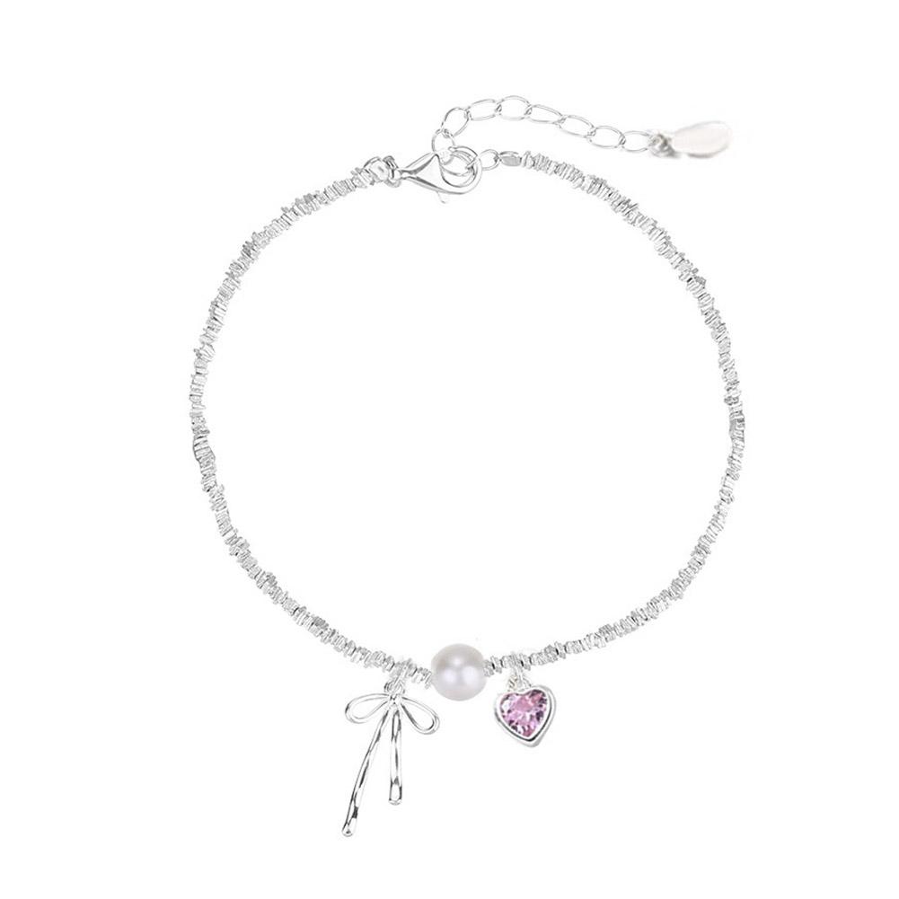 

Браслет «Любовь-бант» из стерлингового серебра 925 пробы, браслет с бабочкой, жемчугом и розовым цирконом для женщин, браслет «Любовь-бабочка», подарки для вечеринки и праздника