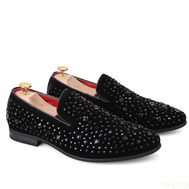 Fashion Black Spikes New Brand Mens Loafers Luxury Shoes Denim And Metal Sequins High Quality Casual Men Shoes 2024 Fashion Party Flats