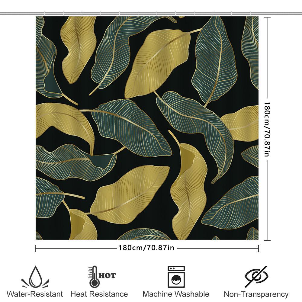 Greenery Leaves Shower Curtain Modern Design Decorative Waterproof Shower Panel Curtains For Bathroom Decoration In Yellow-Green
