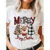 Casual Women Christmas T Shirt Fashion Cute Deer Leopard Christmas Tree Print T-shirt Cartoon Printed Short Sleeve Female T-Shir