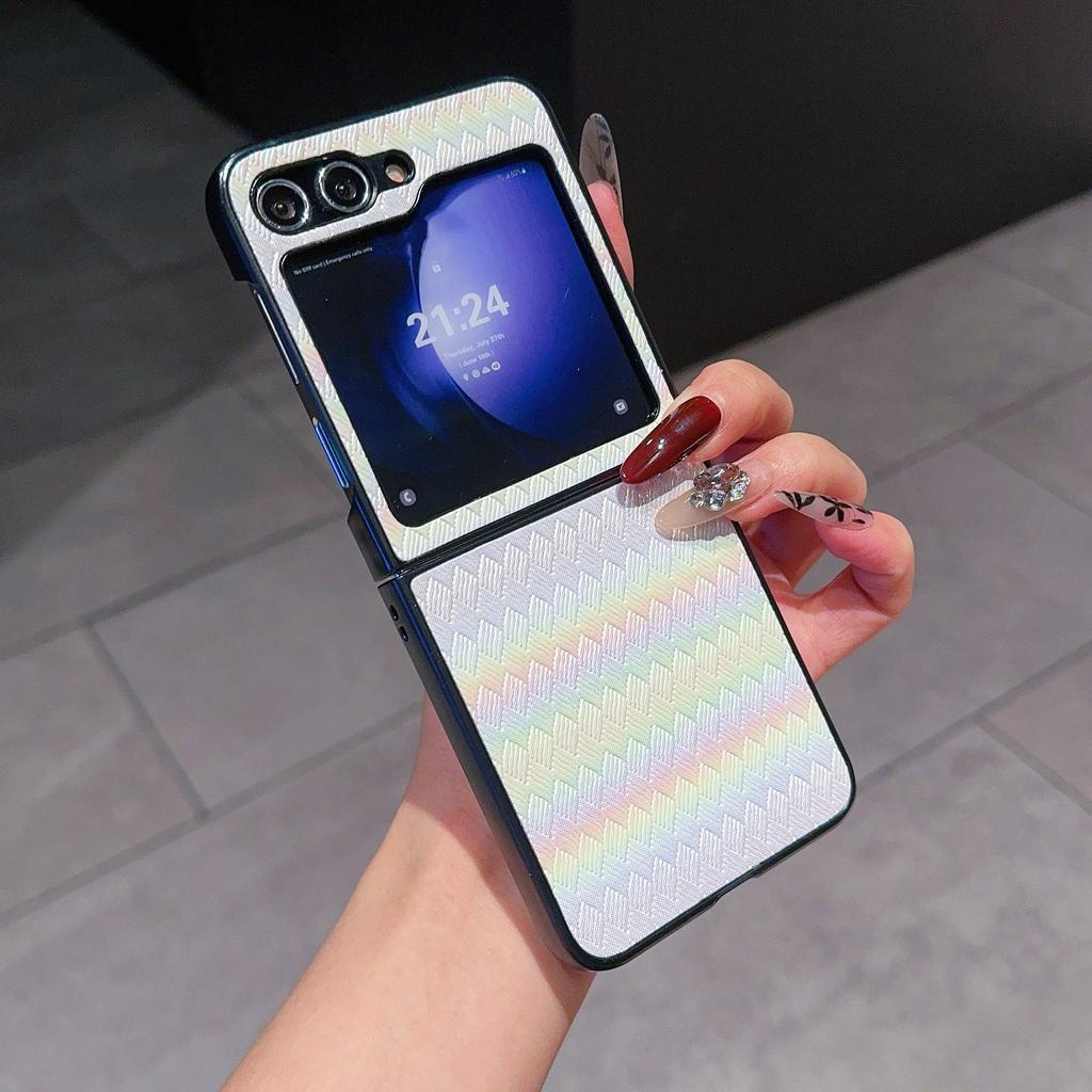 For Samsung Galaxy Z Flip7 FE 5G/Z Flip6 5G/Z Flip5 5G Case Two-Piece Design Leather+PC Laser Grid Phone Cover