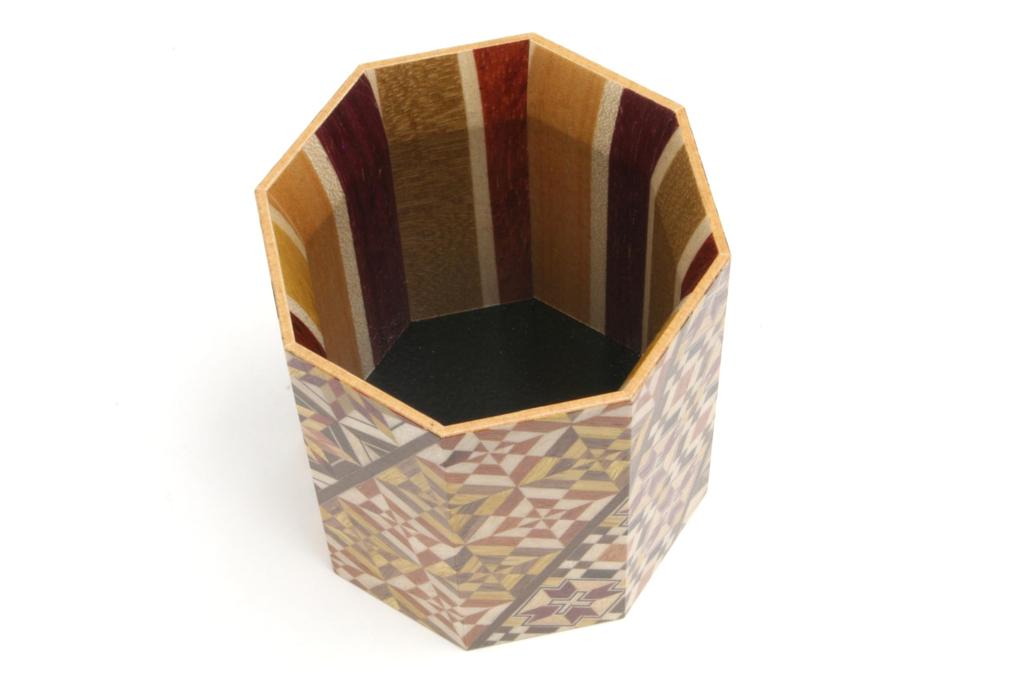 Small parquet octagonal pen holder