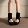 Fashion Fall New Short-thigh Boots Women's Fashion Suede Round Toe Shallow Mouth Bow Soft Sole Non-slip Flats