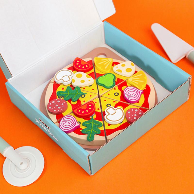

Wooden Pizza And Fruit Cutting Playset For Kids With Role Play Kitchen Toys Pizza