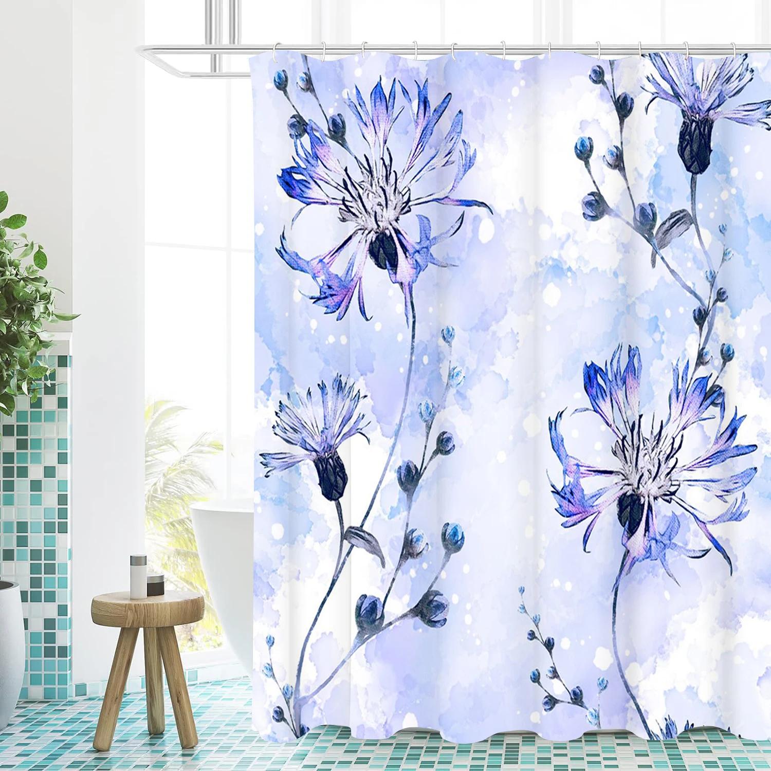 

Purple Blue Pattern Bathing Curtain Bathroom Shower Curtain Waterproof With 12 Hooks Home Deco W60H190(CM)-1 Pcs