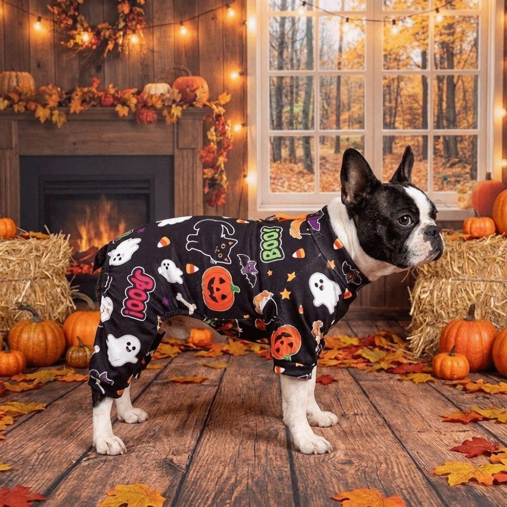 Cartoon Halloween Dog Jumpsuit Soft Ghost Pumpkin Dog Sleepwear Indoor Casual Wear