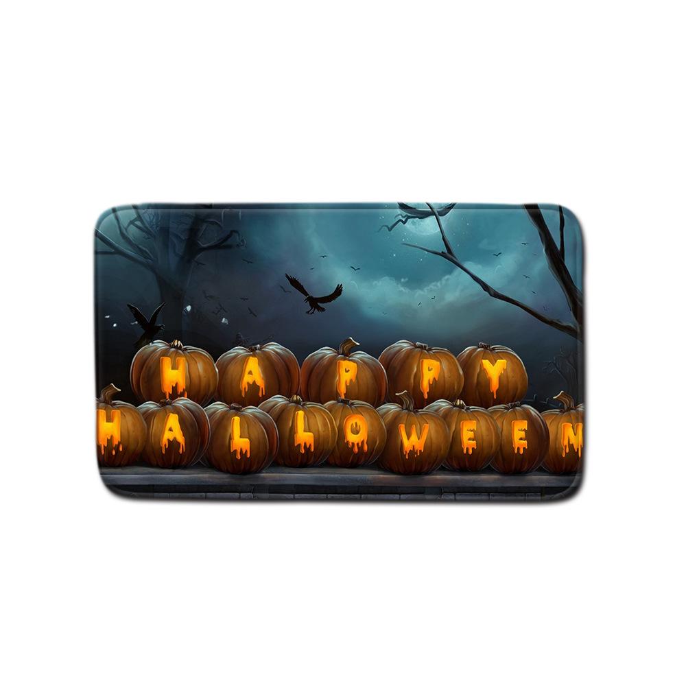 Halloween Shower Curtain Floor Mat Three-Piece Combination Set, Living Room Sand Absorbent Carpet, Bedroom Non-Slip Door Mat