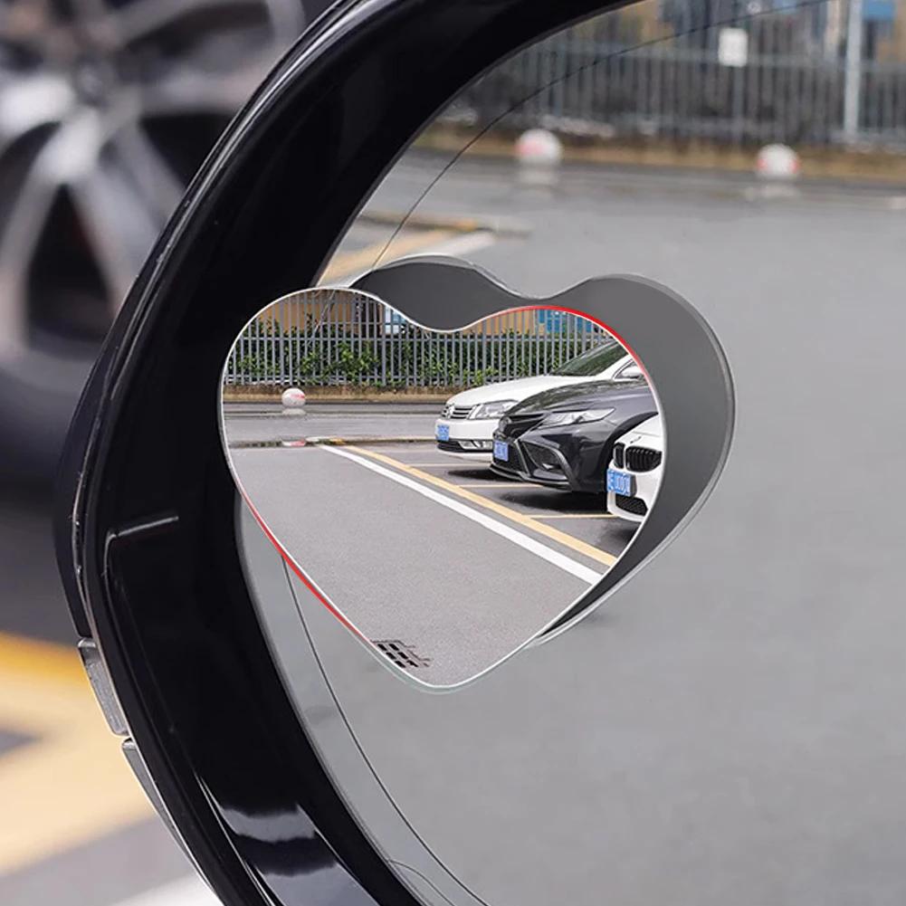 2Pcs Heart Shape Frameless Car Rearview Mirror Set Adjustable Wide Angle Blind Spot HD Safety Glass Reverse Assistance Mirror