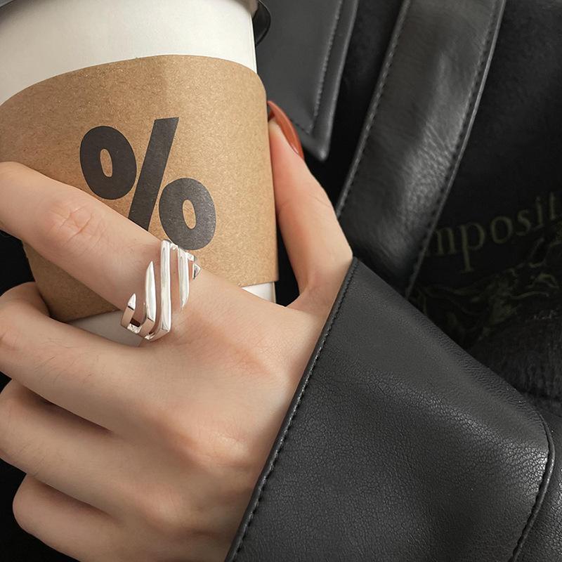 925 Silver Open Finger Ring Punk Lines Geometric Openwork Simple Stackable For Women Girl Jewelry Gift Dropship Wholesale
