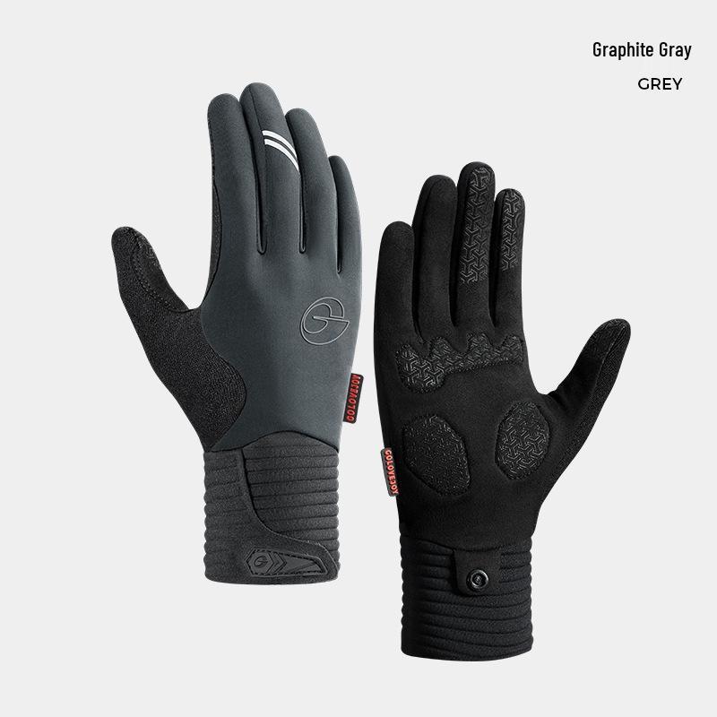 Touchscreen Non-Slip Full Finger Cycling Gloves for Men & Women - Warm, Velvet-Lined for Autumn/Winter, Ideal for Road & Mountain Biking