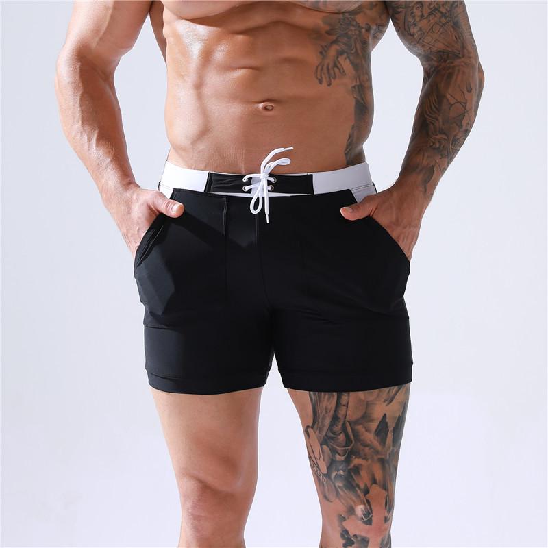 New Men's High-End Quick-Dry Plus Size Double-Layer Tie-Up Swim Trunks