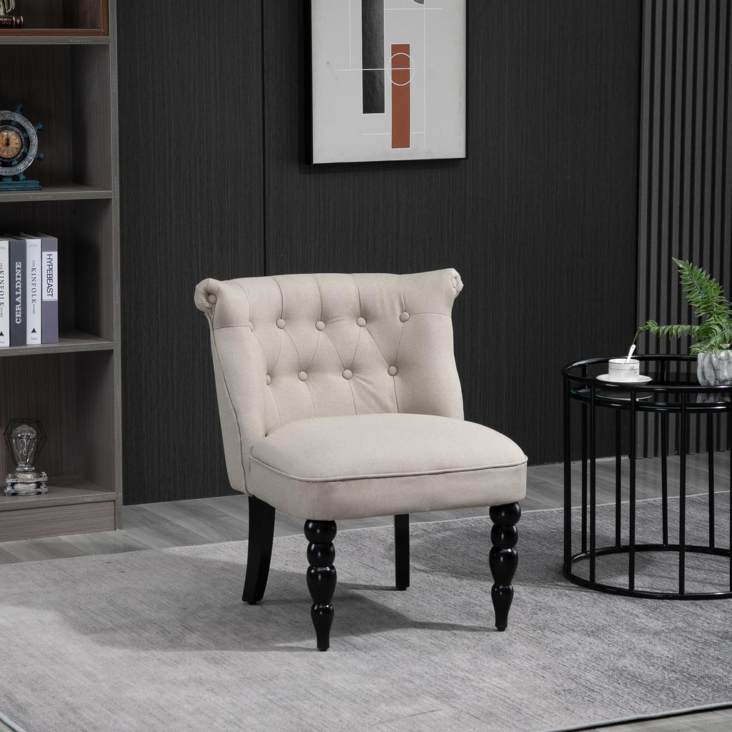 Sessel Wohnzimmer Lounge Sessel Vintage Entspannungsstuhl mit Holzbeinen Lesesessel in Leinenoptik, Gepolsterter Sessel für Schlafzimmer Beige
