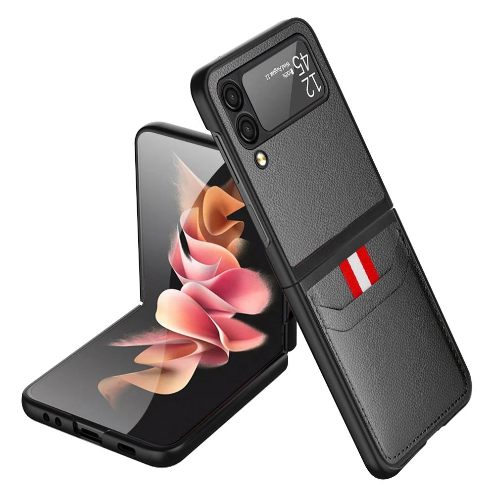 For Samsung Z Flip 7 3 4 5 6 flip7 FE flip6 Flip4 Flip5 Anti-Glare Leather Case for Samsung Galaxy Z Flip 3 5G Flip3 Card Holder