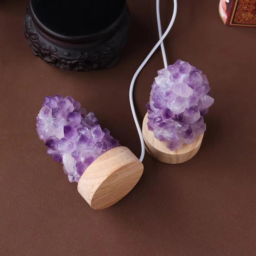 Crystal Wishing Lamp Natural Amethyst Tooth Flower Dim Light USB Interface with Switch Crystal Home Decorations Men Gift