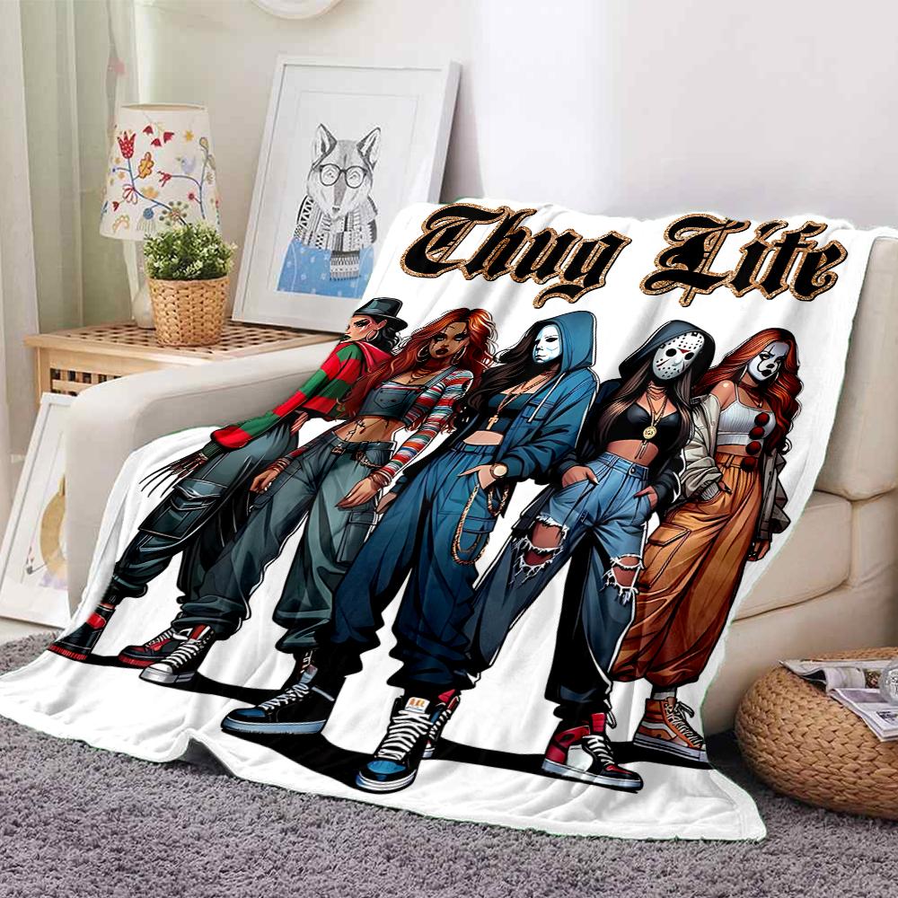 1Pc Thug Life Fashion Icon Flannel Fleece Blanket Soft Warm Throw Blanket for Sofa Bed Couch Home Decor Lightweight Travel Nap Blanket Xmas Gift H1122
