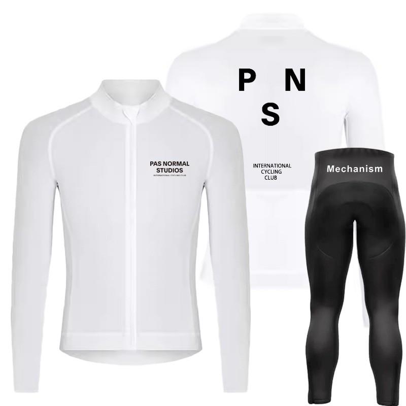 Mens Cycling Jersey Bib Shorts Set Long Sleeve Quick-Dry Compression Fit Road Bike Riding
