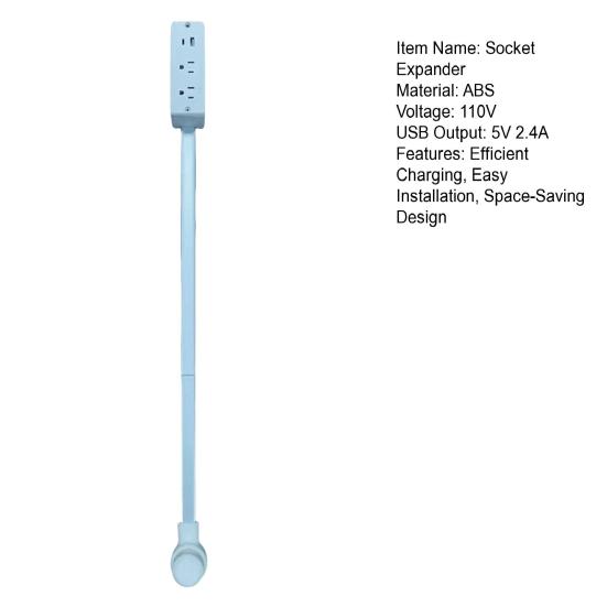 Power Socket Expander with USB-A USB-C 2 AC Outlets Extends 22"-34" Rotates 180-degrees Rotating Base Power Socket Expander