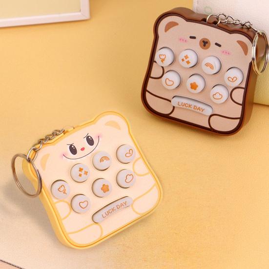 Keychain Toy Interactive Luminous Sound Effects Bread Shape Key Chain Mini Portable Whack-a-mole Decompressing Puzzle