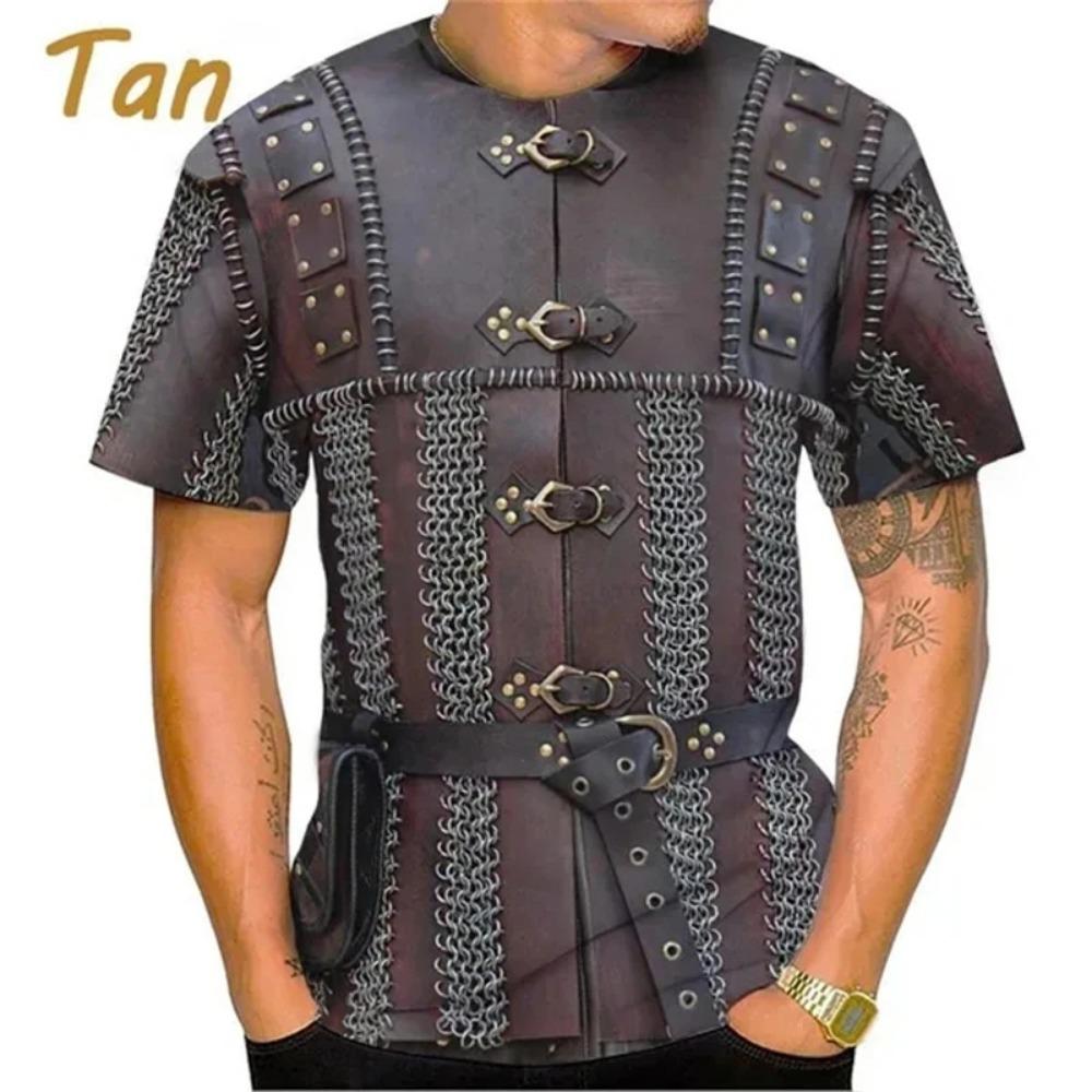 3D-Druck Mittelalterliche Rüstung Grafik T-Shirt für Herren Cosplay Cool Lässig Rundhals Kurzarm T-Shirts Herren Streetwear Tees