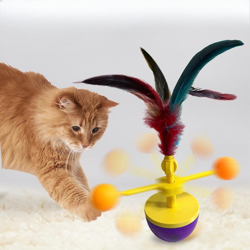 Spin Cat Toys, Self-entertaining and Fun Cat Balls, Feather Cat Toys, Little Cat Toys, New Untoppleable Spinning Balls