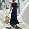 European and American women's sleeveless cross-waist pleated dress Tencel hemp blended minimalist dress