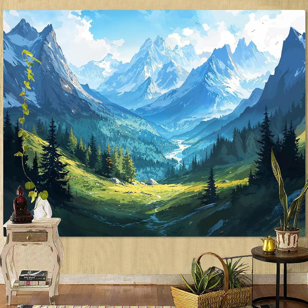Kanuyee Forest Tapestry Green Landscape Wall Tapestry, Nature Tapestries for Bedroom Ceiling Tapestries Wall Hanging for Bedroom