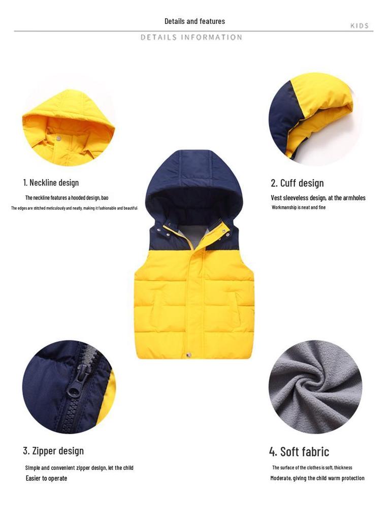 Autumn/Winter College Style Children's Fleece-Lined Down Vest: Warm and Thick for Boys and Girls.