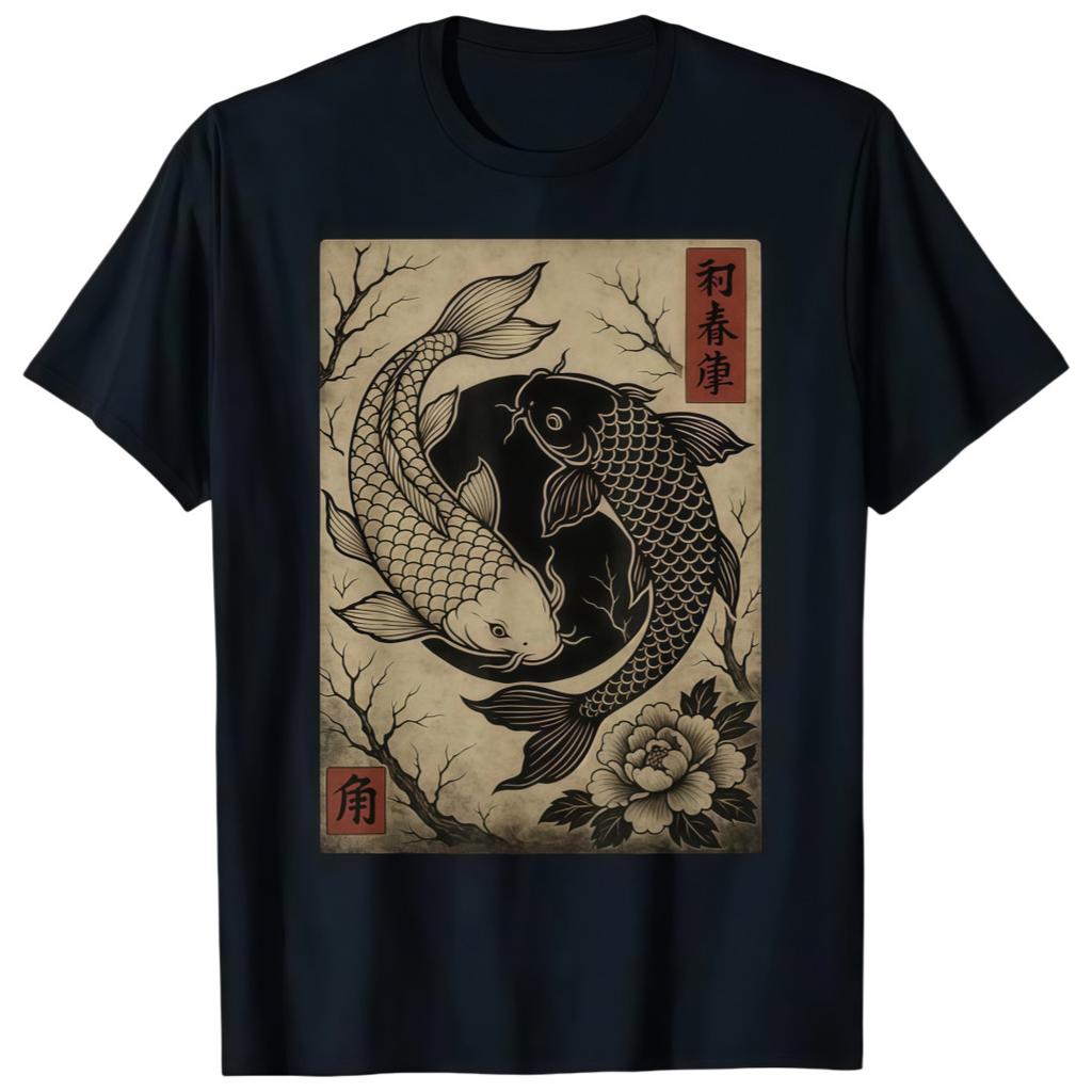 Japanese Koi Fish Yin Yang T-Shirt - Traditional Zen Art Graphic Tee