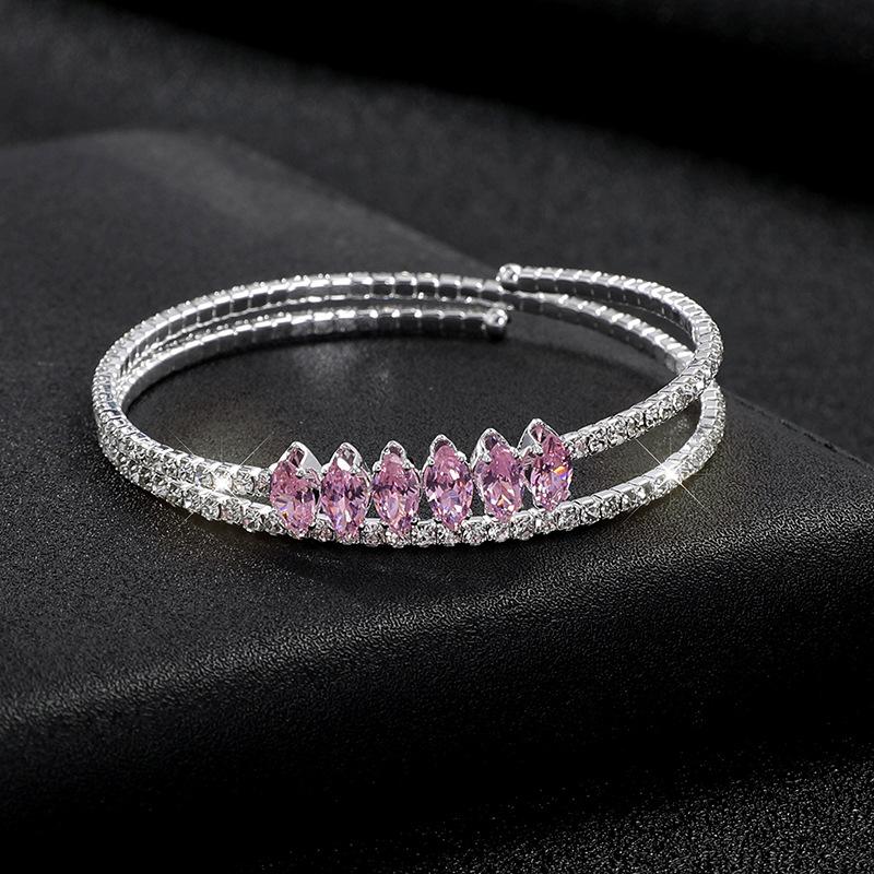 Zircon Double Open Bracelet, Adjustable Fashion Crystal Bracelet Bridal Rhinestone Jewelry for Women